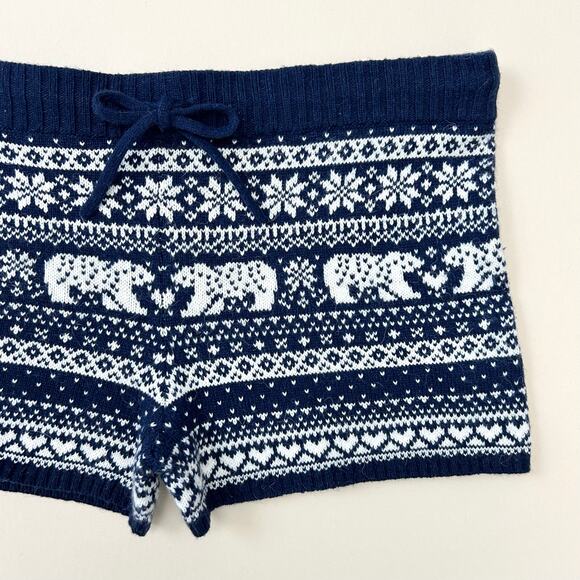 American Eagle Y2K Aerie Navy Fair Isle Blue Wool Blend Knit Short - Picture 1 of 8